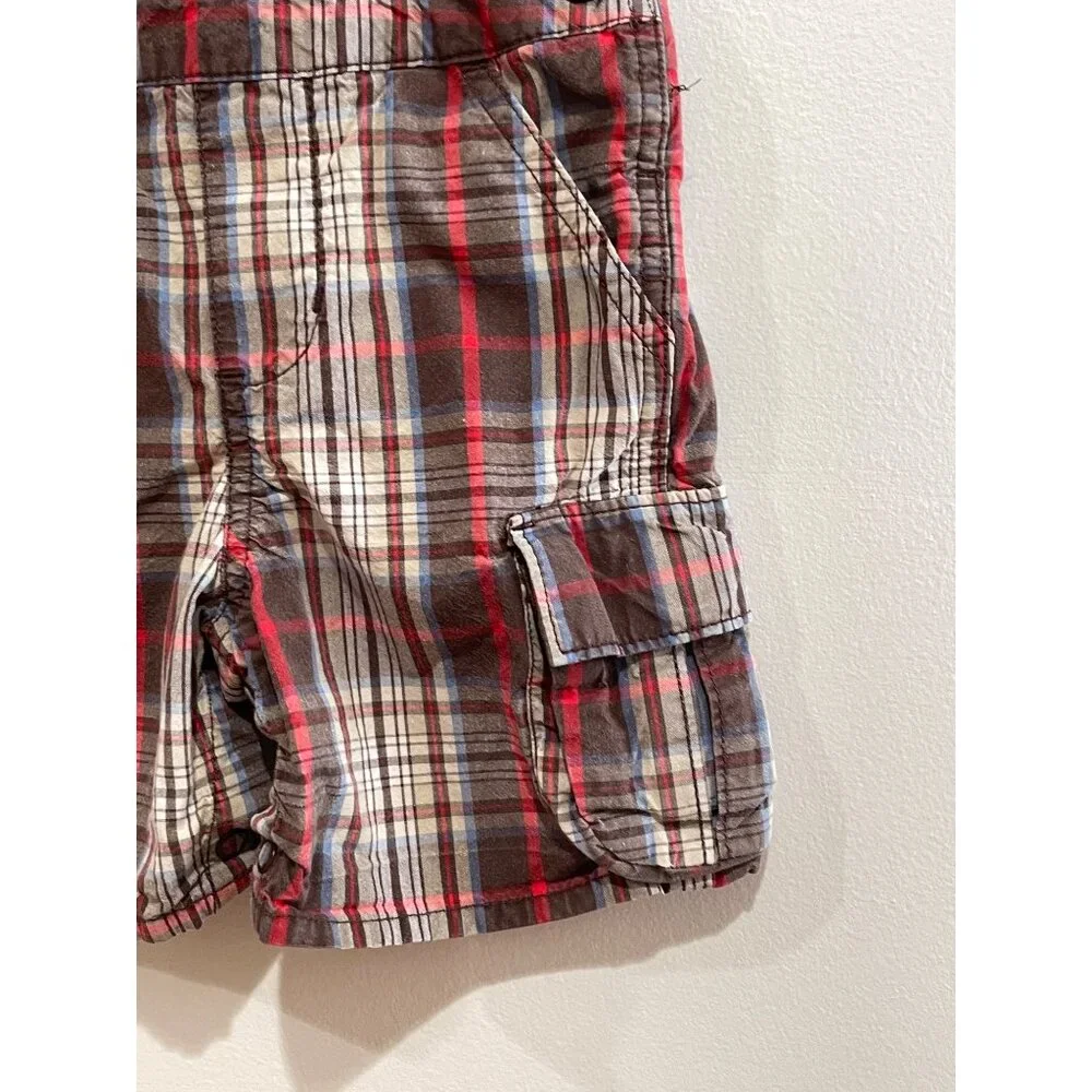 OshKosh B'gosh Plaid Vestbak Bib Overall Shorts Baby 18Mos Brown